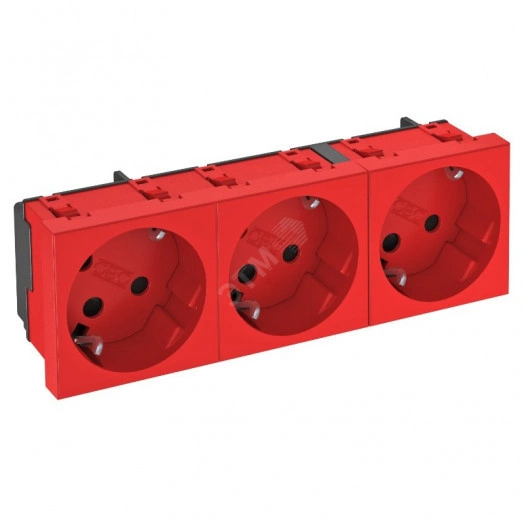 Розетка тройная 33° с з/к, с кодом, 250 В, 16A (красный)