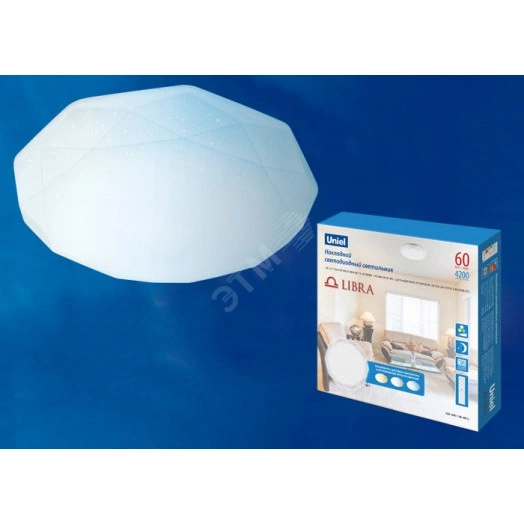 ULI-D225 60W/SW/51 LIBRA Светильник светодиодный накладной. Диммируемый. Пульт ДУ (в/к). Теплый свет(3000К)/Белый свет(4000К)/Дневной свет(6500К). 4200Лм. IP20. TM Uniel