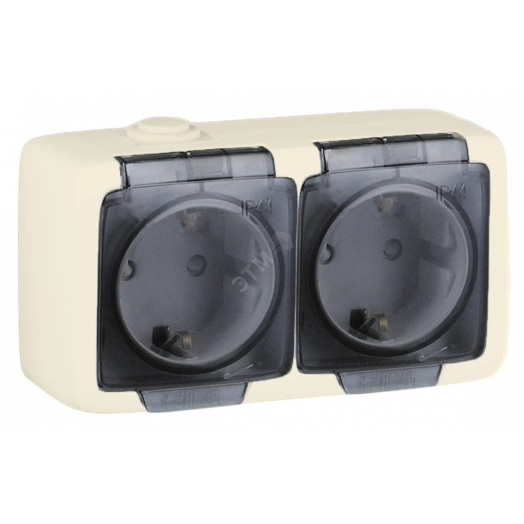 Alfa Розетка двухместная, с пылевлагозащитой, со шторками, с заземляющими контактами, открытой установки, белый