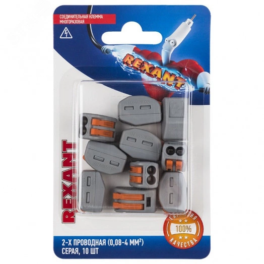 Клемма универсальная СМК 222-412, 2-проводная серая 0,08-2,5 4 кв мм, 10 шт