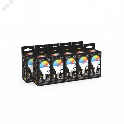 Лампа светодиодная LED 6 Вт RGB Вт+димирование E14 Шар Black Gauss