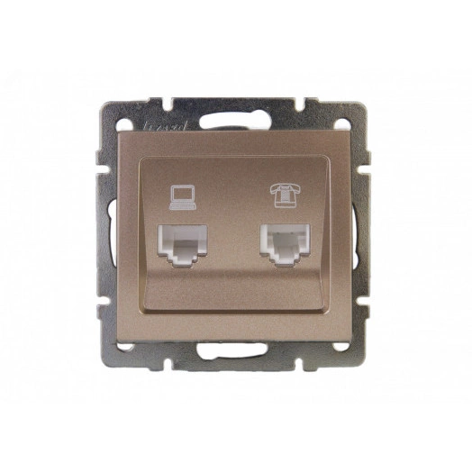 Розетка RAIN компьютерная + телефон бронза матовая механизм