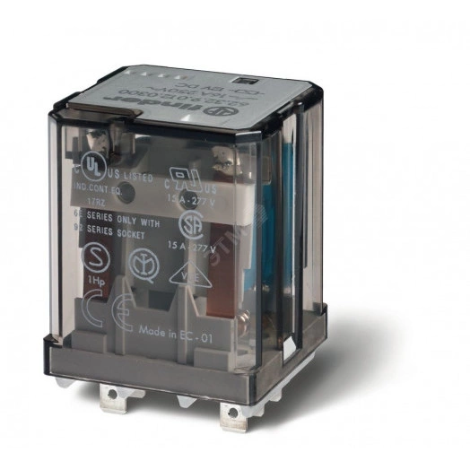 Силовое электромеханическое реле, монтаж в розетку или наконечники Faston 187 (4.8х0.5мм), 2NO 16A, контакты AgCdO (зазор ? 3мм), катушка 12В DC, степень защиты RTI, опции: нет, упаковка 1шт.