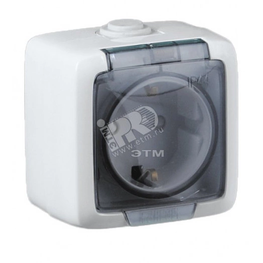 Розетка наружная с заземлением с шторками белая IP44