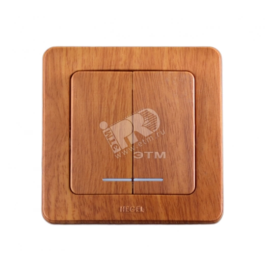 Выключатель двухклавишный скрытый с индикацией дуб 16А