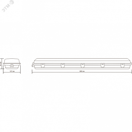 Светильник влагозащитный ДСП СПП-Т8-G13 665х107х61 мм IP65 для светодиодных LED ламп 2х600 мм с отражателем INDUSTRY Gauss