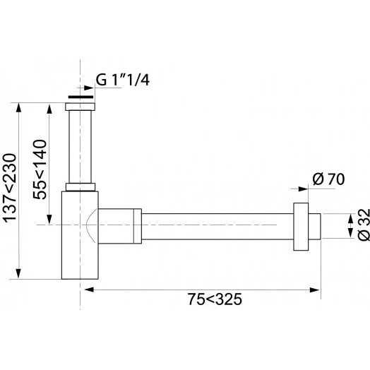 Сифон LINEIS для раковины без выпуска 1'1/4 x 32 мм отвод с розеткой, латунь в хроме