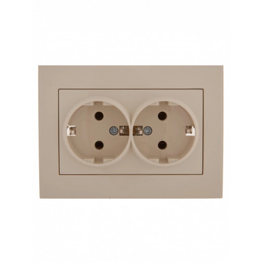 Розетка RAIN двойная с/з керамика крем