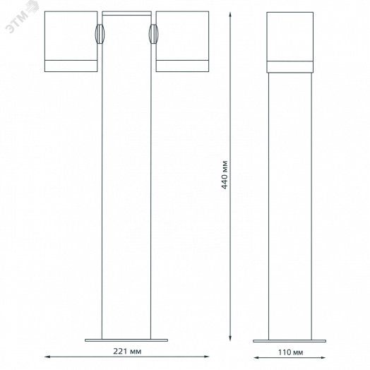 Светильник садово-парковый 35Вт (max) 2хGU10 ландшафтный столб 220-240 В 50Hz IP54 90х70х470 мм Sonata Gauss