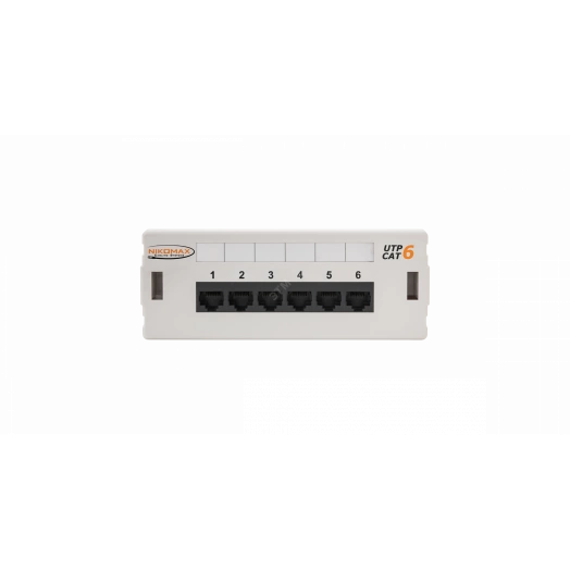 Панель настенная, 6 портов, Кат.6, RJ45/8P8C, неэкран., светло-серая