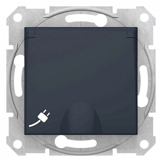 SEDNA РОЗЕТКА 16А c з/к,  со шторками, с крышкой, быстрозажимные клеммы, ГРАФИТ