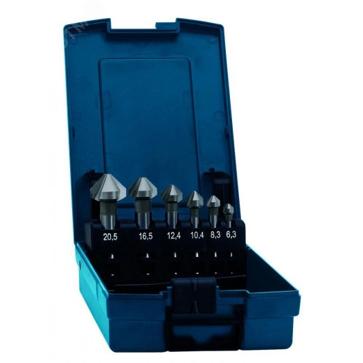 Набор зенковок конических, 6 пр., HSS-E, DIN 335 C, HSS-E, 90 град, тип C, d 6.3-20.5 мм, CBN шлифовка
