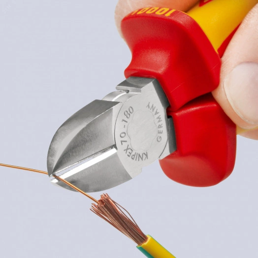 Бокорезы VDE 1000V резка - мягкая проволока 4мм проволока средней твердости 3мм твердая проволока 25мм L=180мм 62HRC диэлкектрические хромированные двухкомпонентные рукоятки крепление для страховки блистер