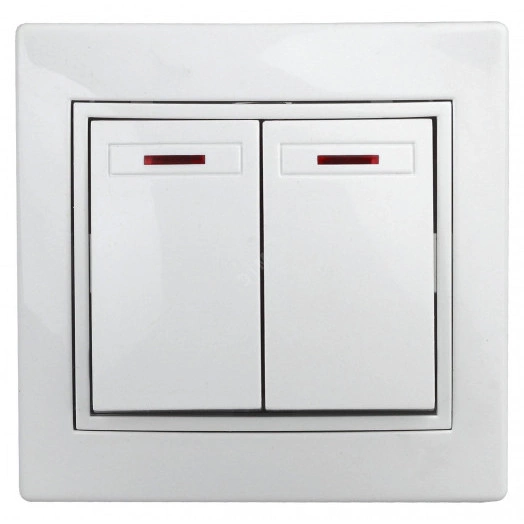 Выключатель двойной с подсветкой, 10А-250В, СУ, б.л., Plano, белый,1Э-105-01