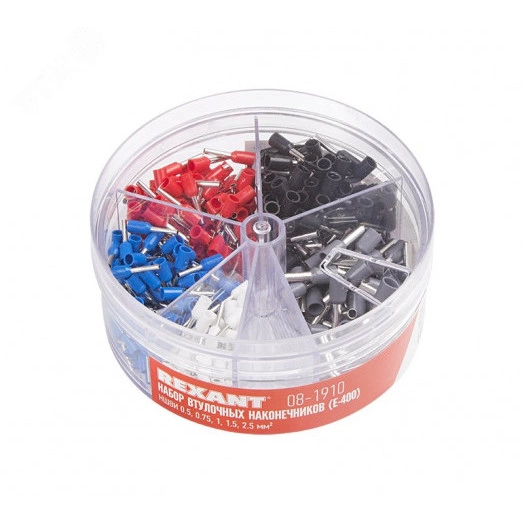 Набор втулочных наконечников НШВИ (0.5 кв мм, 0.75 кв мм, 1 кв мм, 1.5 кв мм, 2.5 кв мм) в боксе (E-
