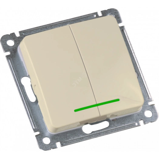 MASTER Выключатель двухклавишный с индикацией, скрытой установки, в рамку, слоновая кость