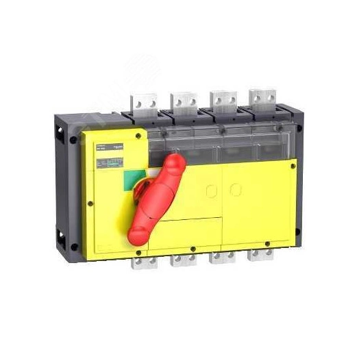 Выключатель-разъединитель INV1250 4п красная рукоятка/желтая панель