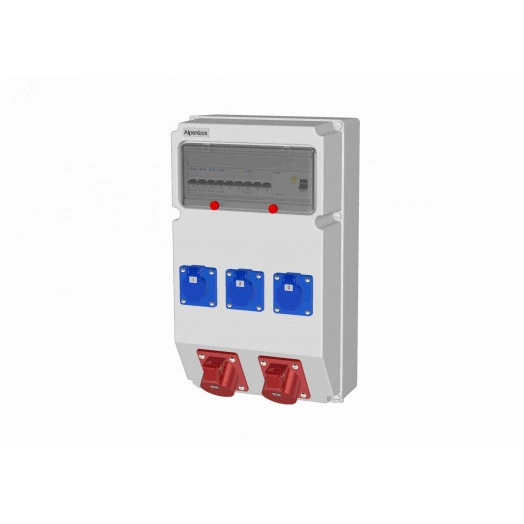 Устройство распределительное AlpenBox 0040165  3хSHUKO16А250В 2хСЕЕ16А5п  с защитой, вход УЗО, 297x504x177, настенное, пластик, IP44