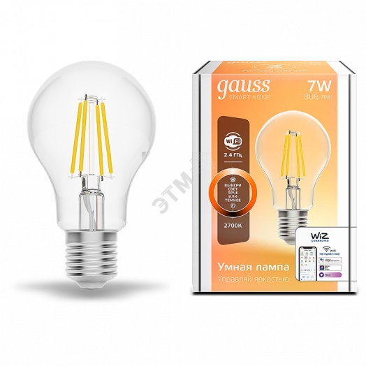 Лампа светодиодная умная LED 7 Вт 806 Лм 2700К E27 А60 диммируемая управление по Wi-Fi Smart Home Filament Gauss