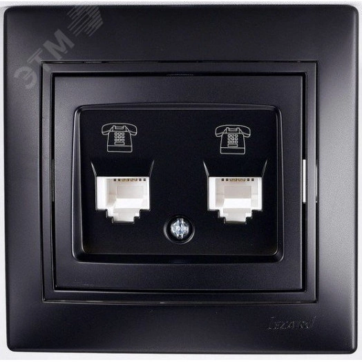 MIRA Розетка телефонная двойная евро чёрный бархат со вставкой (10шт/120шт)