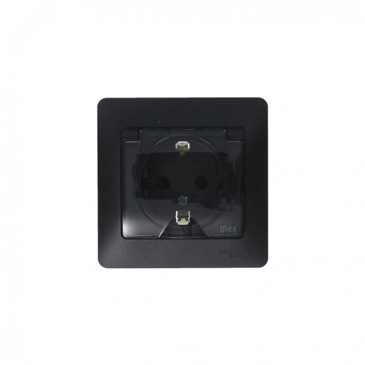 GLOSSA Розетка с заземлением со шторками с крышкой IP44 антрацит в сборе