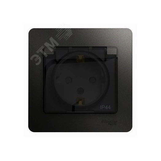 GLOSSA Розетка с заземлением со шторками с крышкой IP44 антрацит в сборе