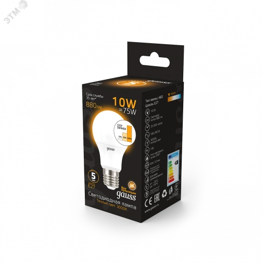 Лампа светодиодная LED 10 Вт 880 Лм 3000К теплая E27 A60 шаг. диммирование Black Gauss
