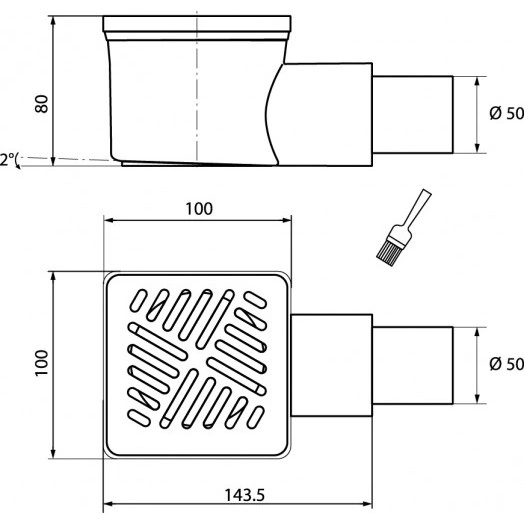 Трап сливной с металлической решеткой рисунок линии 100х100