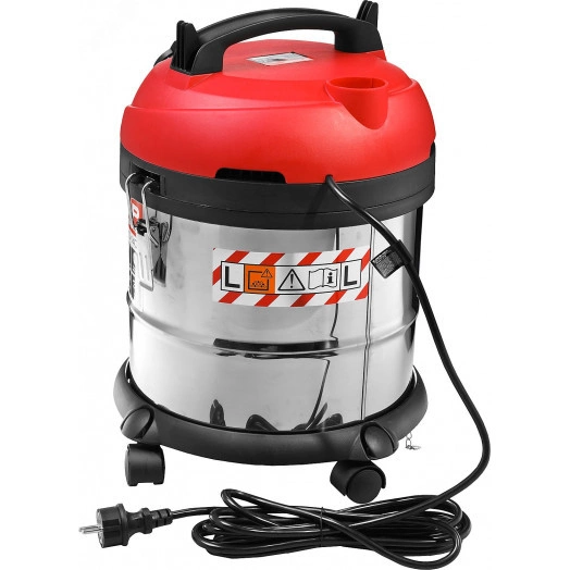 Пылесос строительный М3-20, 20 л, 1400 Вт, сухая и влажная уборка, корпус из нержавеющей стали, розетка до 2000Вт