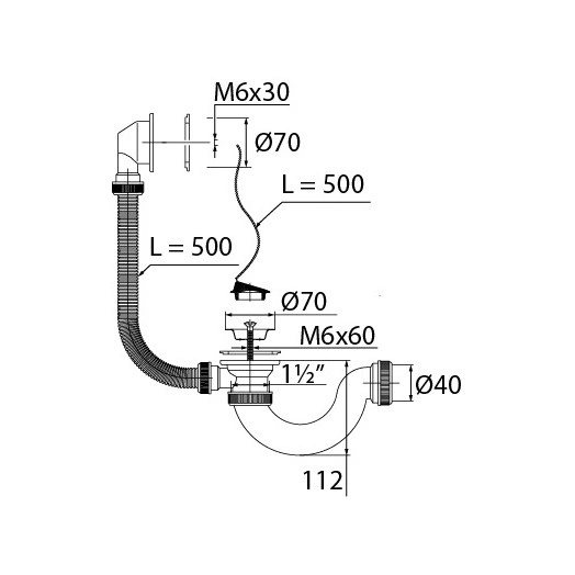Сифон МИНИ ЭЛИТ для ванн с нержавеющим чашками, без отвода 1'1/2 - D40