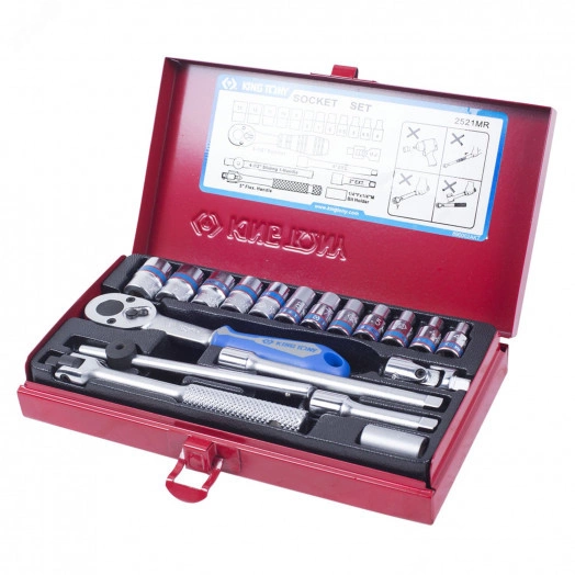 Набор торцевых головок с принадлежностями 1/4', шестигранные, 4-13 мм, 19 предметов