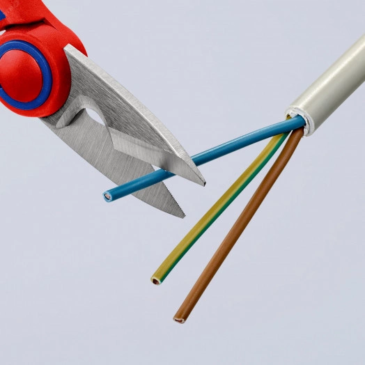 Ножницы электрика универсальные обжим концевых гильз до 6мм прецизионная заточка режущих кромок с микронасечками для чистого реза без проскальзывания L=160мм нержавеющая сталь двухкомпонентные рукоятки армированная фиберглассом блистер