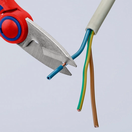 Ножницы электрика универсальные обжим концевых гильз до 6мм прецизионная заточка режущих кромок с микронасечками для чистого реза без проскальзывания L=160мм нержавеющая сталь двухкомпонентные рукоятки армированная фиберглассом блистер