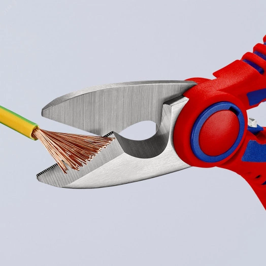 Ножницы электрика универсальные обжим концевых гильз до 6мм прецизионная заточка режущих кромок с микронасечками для чистого реза без проскальзывания L=160мм нержавеющая сталь двухкомпонентные рукоятки армированная фиберглассом блистер