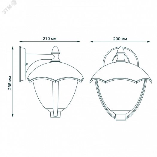 Светильник садово-парковый 60Вт (max) 1хЕ27 на стену вниз 170-240 В 50Hz IP54 188х210х238 мм Aura Gauss
