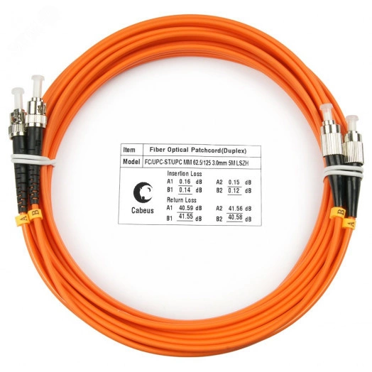 Шнур оптический duplex 15м FC-ST 62,5/125 mm  LSZH FOP-62-FC-ST-15m