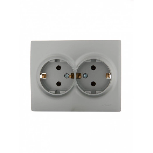 KARINA Розетка двойная с/з керамика матовое серебро (10шт/120шт)