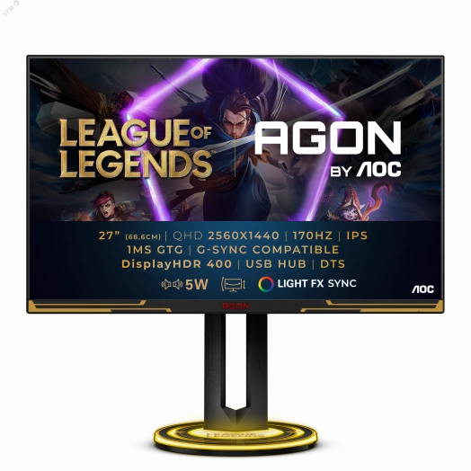 Монитор 27'' IPS, 2560х1440, 400 КМ/м2, 4000:1, 1мс, HDMIх2, DPх2, USB-Hub, Speakers