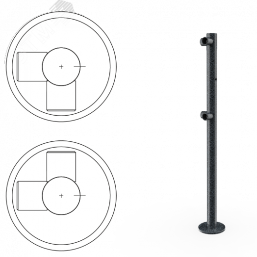 Стойка ограждения L-образная с отверстием под фиксатор 2 муфты, 2 муфты слева угол 90 градусов (антик серебро, черный)