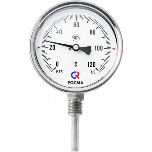 Термометр биметаллический коррозионностойкий радиальный БТ-52.220 0-160С  1/2' 150.кл.1,5