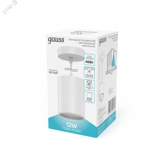 Светильник светодиодный ДПО 12 Вт 650 Лм 4100К цилинндр на подвесе 170-240 В 79х100 мм IP20 белый LED Overhead Gauss