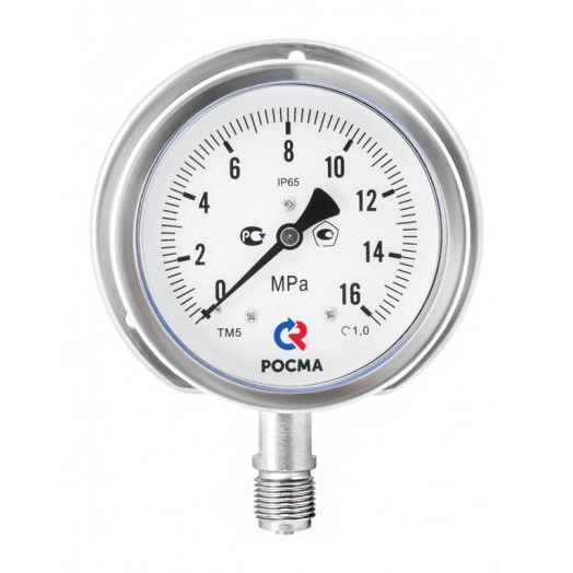 Манометр коррозионностойкий виброустойчивый осевой ТМ-221T.00  0-0.4 МPа G1/4' 50 мм кл.т.2.5, готовый к гидрозаполнению