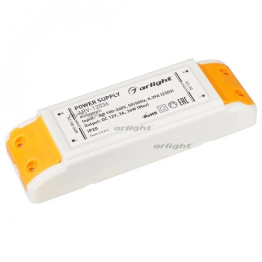 Блок питания ARV-12036 (12V, 3A, 36W) (ARL, IP20 Пластик, 2 года)