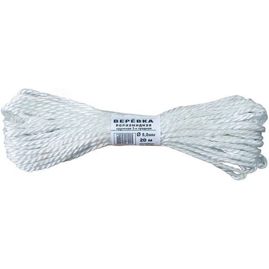 Веревка крученая капроновая 4 мм х 20 м, р/н= 180 кгс