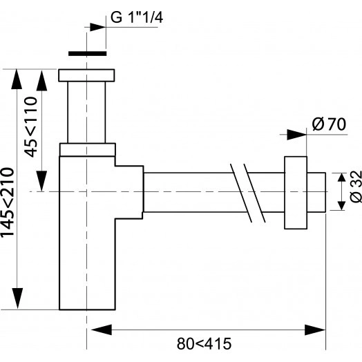 Сифон CAREIS для раковины без выпуска 1'1/4 x 32 мм отвод с розеткой, латунь в хроме