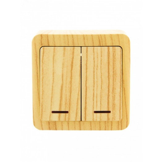 VIOLA Выключатель двойной с подсветкой белёный дуб (12шт/144шт)