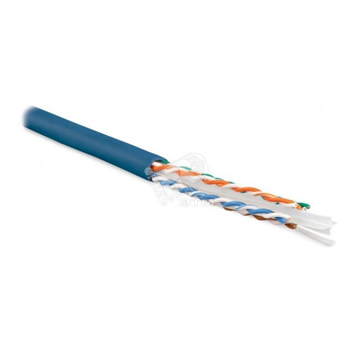 Кабель витая пара U/UTP категория 6 4 пары (23 AWG) одножильный (solid) с разделителем LSZH синий