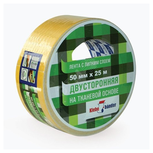 Двусторонняя лента 50мм х 5м ткань в индивидуальной упаковке Klebebander KPV505T/36