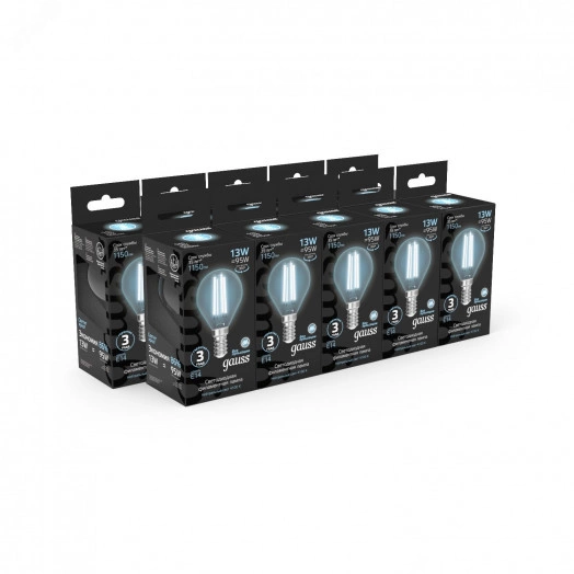 Лампа светодиодная LED 13Вт 1150Лм 4100К белая Е14 Шар Filament Gauss