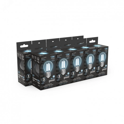 Лампа светодиодная LED 13Вт 1150Лм 4100К белая Е27 Шар Filament Gauss